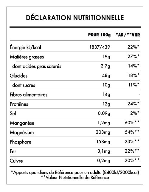 Tabela Nutricional - Avoine Divine Noisette et Cacao