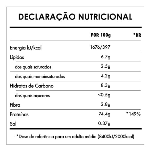 Tabela Nutricional - Proteína de Arroz em Pó Bio